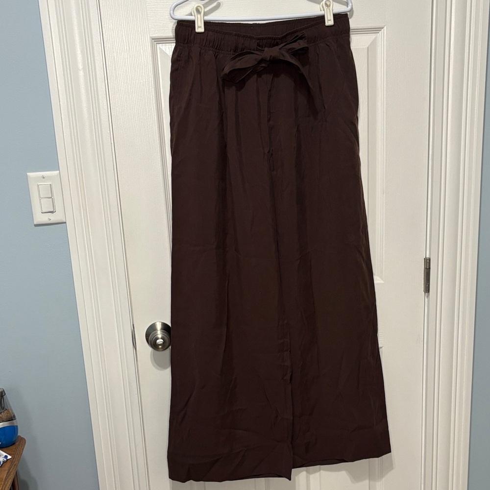 Brown Wide Leg Pants with Tie Waist